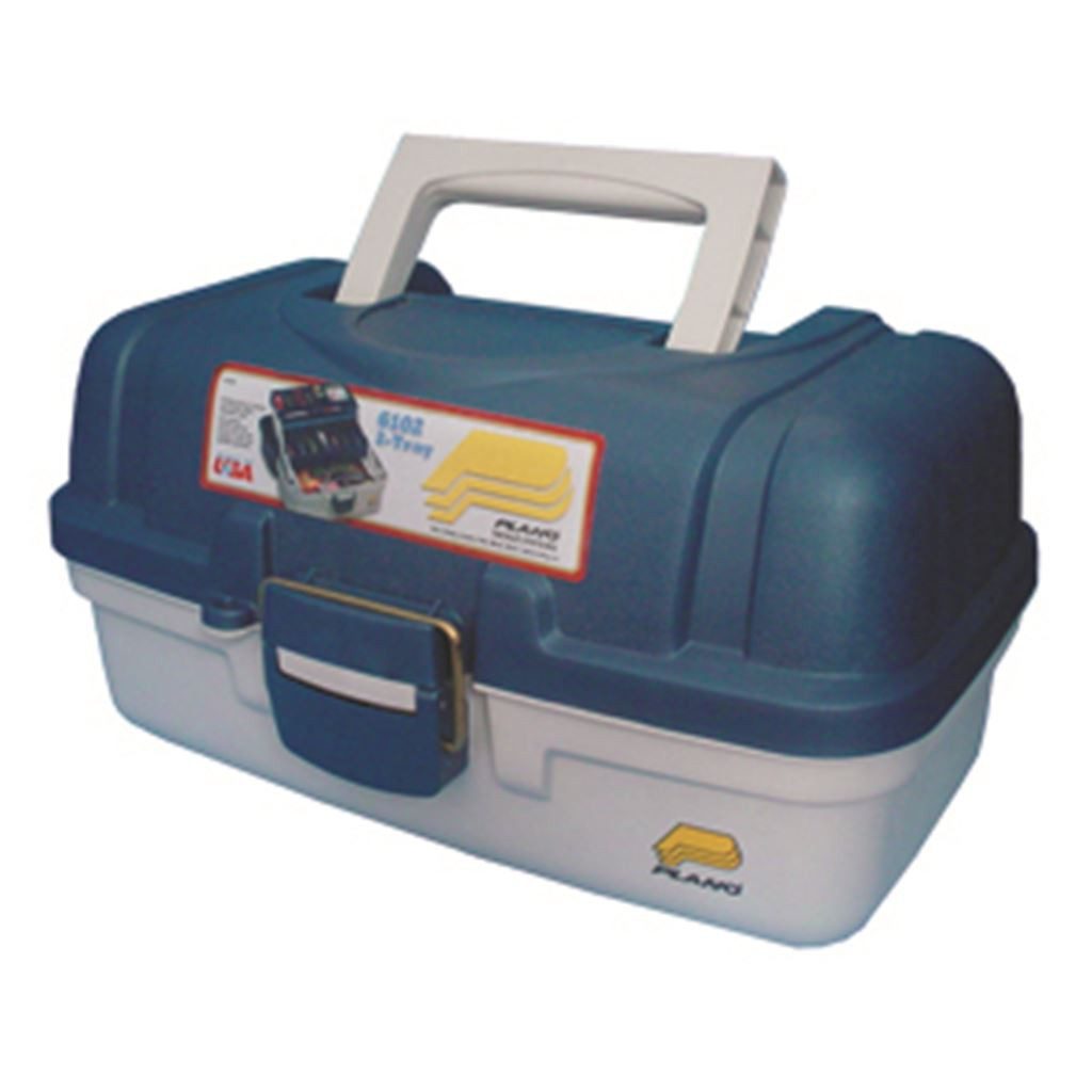 Caja de Pesca con 2 Charolas 35.5x21x18.4 cm. Azul Metálico con Blanco