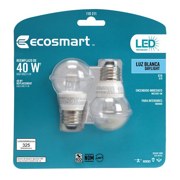 FOCO LED MINI GLOBO 5 W LUZ BLANCA 2 PIEZAS