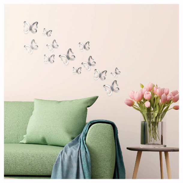 MARIPOSAS 3D SILVER 12 PIEZAS. BETTER PLACE