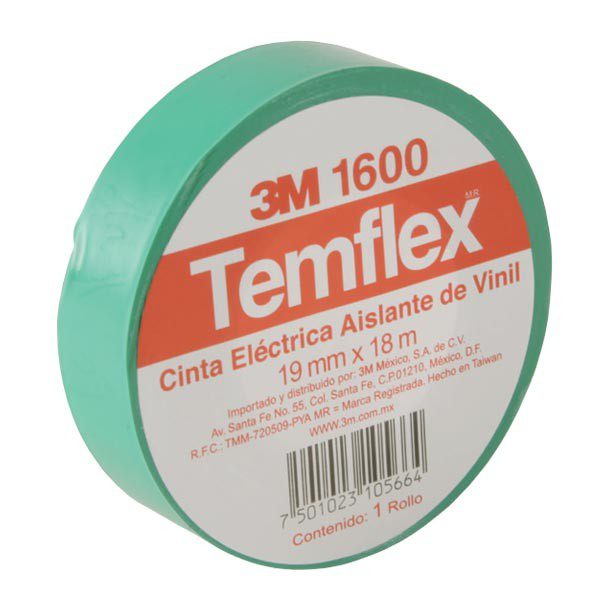 3M TEMFLEX CINTA ELÉCTRICA MODELO 1600 91 MM X 18 M COLOR VERDE