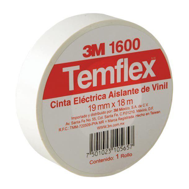 3M TEMFLEX CINTA ELÉCTRICA MODELO 1600 91 MM X 18 M COLOR BLANCO